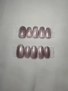 ピンク　マグネット　ラメグラ　ネイルチップ