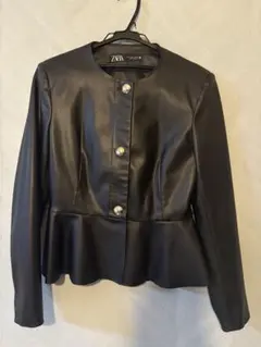 ZARA ブラック ペプラムレザージャケット EU S