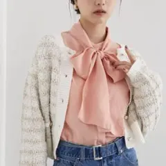 VIS 【洗える】ビックボウタイブラウス　ピンク　リボン　美品