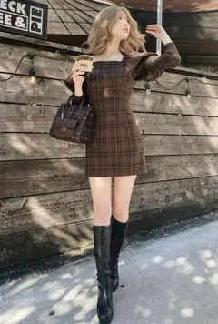 Darich パフスリーブチェックミニワンピース ダーリッチ