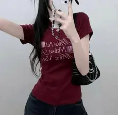 amood 半袖Tシャツ ワインレッド 韓国