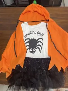 ハロウィン光るスカート＆かぼちゃフード付きマントセット