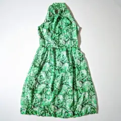 アナスイ　ワンピース　総柄　ホルターネック　ノースリーブ　肩出し　緑系　絹100