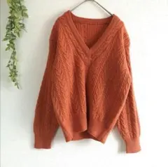 Vネック ケーブル 編み ニット シンプル オフィス カジュアル ゆったり