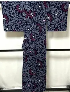 b427 綿　浴衣　有松絞り　居敷当て付　美品　着物のサムネイル