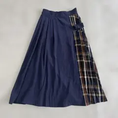 紺×茶チェック レトロ スカートのサムネイル