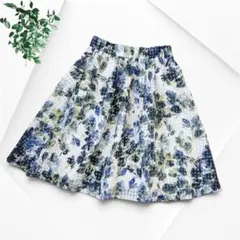 美品 イェッカヴェッカ シアーチェック花柄フレアスカート F ウエストゴム 水彩のサムネイル