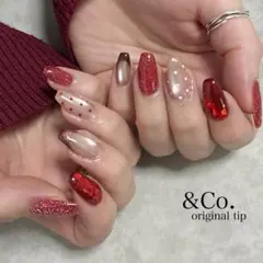 &Co. 高品質ネイルチップ【ハートネイル】バレンタイン　ドット　レッド　赤