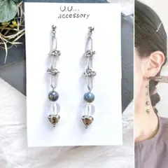 ピアス　イヤリング　サージカルステンレス　チェーン　天然石　ジェード　大ぶり