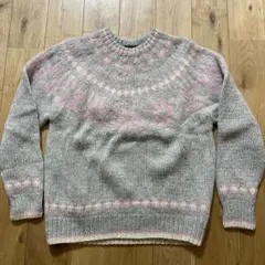 80s エディーバウアー 黒タグ ウールニット ピンク グレー ヴィンテージ