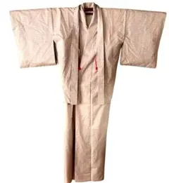 紬 アンサンブル 着物 羽織 正絹 白地 チェック柄