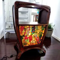 【アンティーク】ステンドグラス 木製シェルフ アールヌーヴォー調 照明家具美術品 アンティーク】ステンドグラス 木製シェルフ アールヌーヴォー調 照明