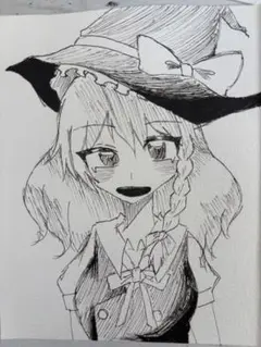 霧雨魔理沙　ファンアート　東方プロジェクト　モノクロ