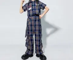 チェック半袖シャツとカーゴパンツセット　ダンス衣装　セットアップ