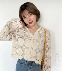 【fifth】かぎ針編みカーディガン アイボリー ニットカジュアル 韓国