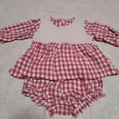 赤と白のチェック柄 ベビー服 セットアップ