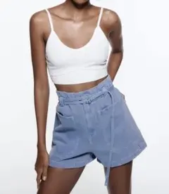 ZARA ザラ　ペーパーバッグデニムショートパンツ