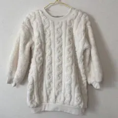 ホワイト フリース 七分袖 トップス