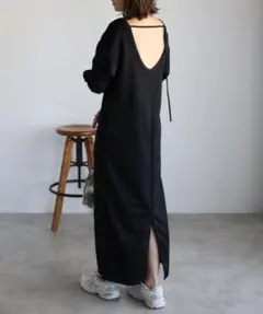 BONJOUR SAGAN バックオープンIラインカットワンピース　ブラック