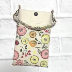 北欧花柄　まあるいお花畑　生成り　スマホポーチ　ハンドメイド