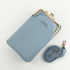 【大人気】ブルー 水色 スマホ ショルダー ポーチ 財布 がま口 レディース