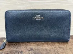 良品 COACH 長財布　ラウンドファスナー　メンズ　ブラック　黒　レザー