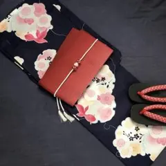 ベニ♪すずし 薄墨菊に縦縞と紅花☆大人浴衣 変り織り☆新品 浴衣 3点