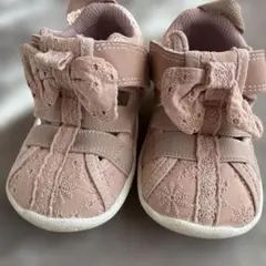 リボン付きピンク　レース　ベビーサンダル 13.0cm