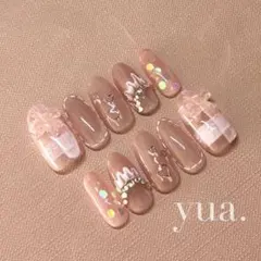 バレンタインネイル「リボンフリル」、現品、ネイルシール付き