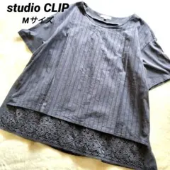 studio CLIP　カラスミストライプ裾レースプルオーバー　半袖　レース　Мのサムネイル
