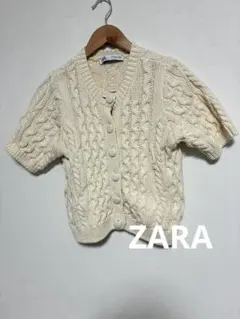 ZARA ザラ　ケーブルニット カーディガン 半袖 オフホワイト