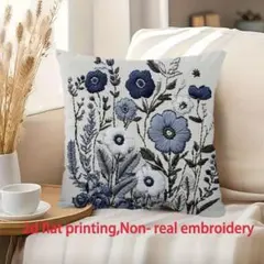 ブルー系　フラワー刺繍プリント