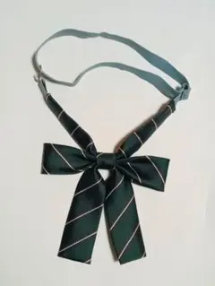 ダークグリーン ストライプ リボンタイ