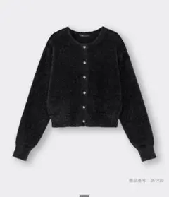 GU シャイニークルーネックカーディガン　ブラック　XLサイズ