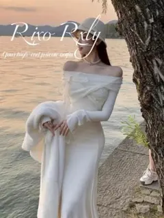 オフショルダー ロングワンピース ホワイト