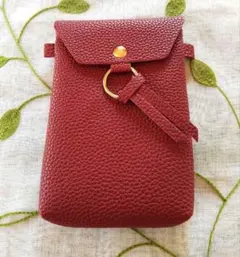 斜め掛けポーチ レザー調 レッド 未使用 スマホポーチ