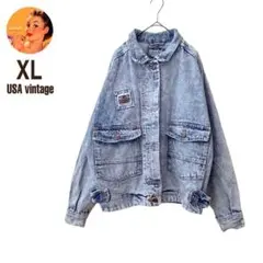 【USA古着】　デニムジャケット　Gジャン　ライトブルー　コットン　レアデザイン