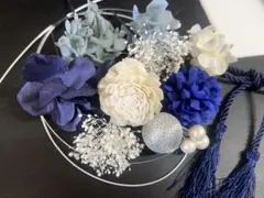 紺色&白ドライフラワー髪飾り　成人式髪飾り　色打褂 七五三 和装　卒業式　前撮り