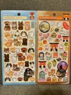 BONBON DROP 和柄　新柄日本犬×旧柄古都 2シールセット