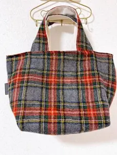handmade⭐︎ウールガーゼタータンチェックのマチたっぷりのくったりトート