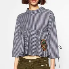 【新品・未使用】ZARA　刺繍　ストライプ　タイガー　シャツ