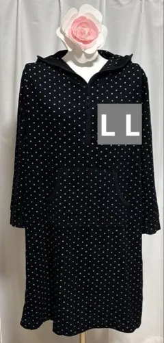 【お値下げ！】L L寸　フリース　ドット（水玉）フード付きワンピース