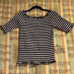 ストライプ柄五分袖トップス