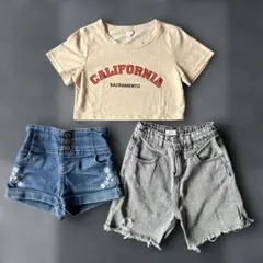 Tシャツ ショートパンツ デニム 女の子 ZARA 110㎝ シーイン ヘソ出し