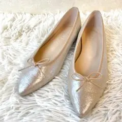 LETALON ルタロン シルバー　ゴールド ポインテッドトゥ バレエシューズ