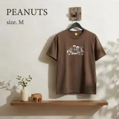 PEANUTS ピーナッツ Tシャツ M スヌーピーミュージアム 両面 茶 美品