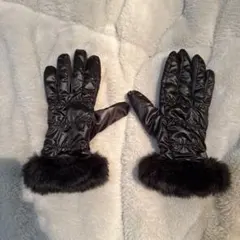 ファー付き ナイロン グローブ 手袋 ブラック