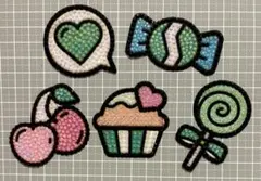 デコうちわ　パーツ　緑　5点セット