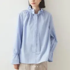 ユナイテッドアローズ フェイクファー襟 ピンタックブラウス ライト 