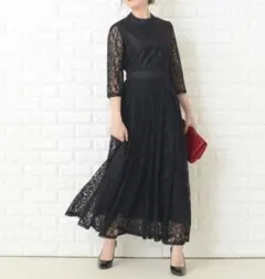 レースレディース 花柄総レースロング丈フレアワンピース・ドレス　XL